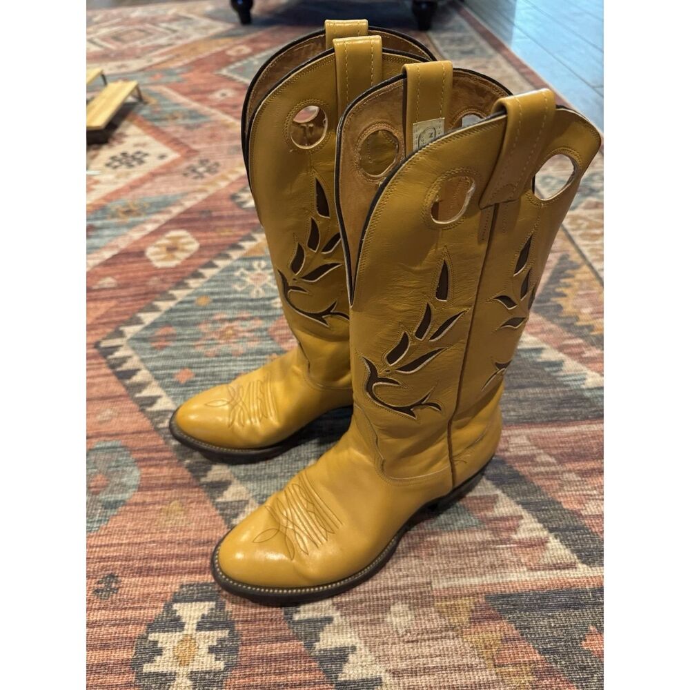 Vintage 70s NOCONA Yellow Leather Cowboy Boots 8.5 D Buttercup Mustard 5020 USA